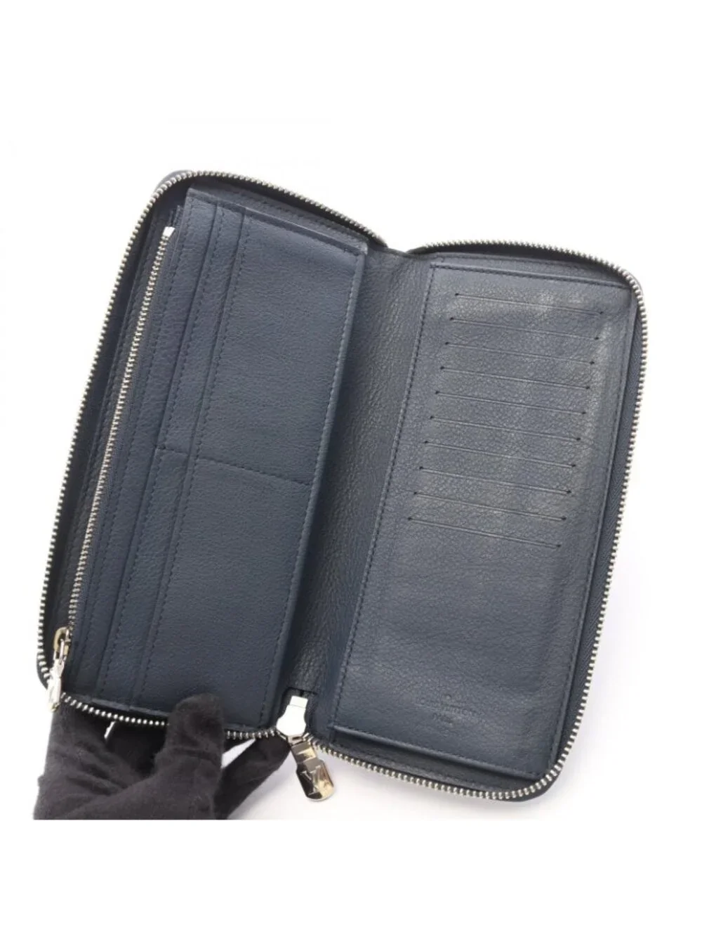 Louis Vuitton Round Wallet Zippy Vertical Navy Leather
